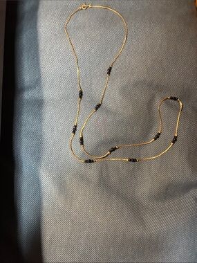 Source Unknown Gold Chain Necklace with Black Beads